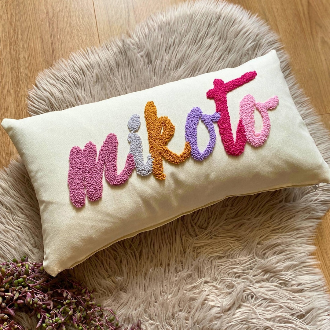 Custom Embroidery Cushion, Personalized Name Pillow, Newborn Gift, Punch Needle Pillow, Baby Shower Decor, Gift Idea For Baby, Throw Pillow